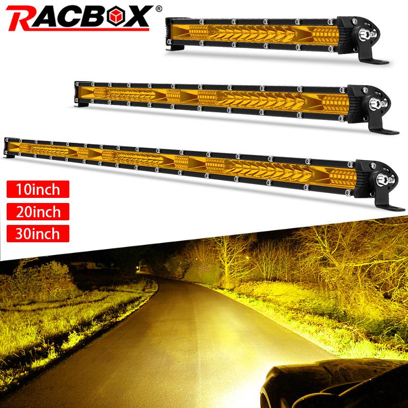 スリム 10 インチ 20 インチ LED ライトバーオフロード 4x4 LED バー 12V 24V イエロースポットフラッドコンボ駆動ワークランプジープ Lada Niva ATV SUV
