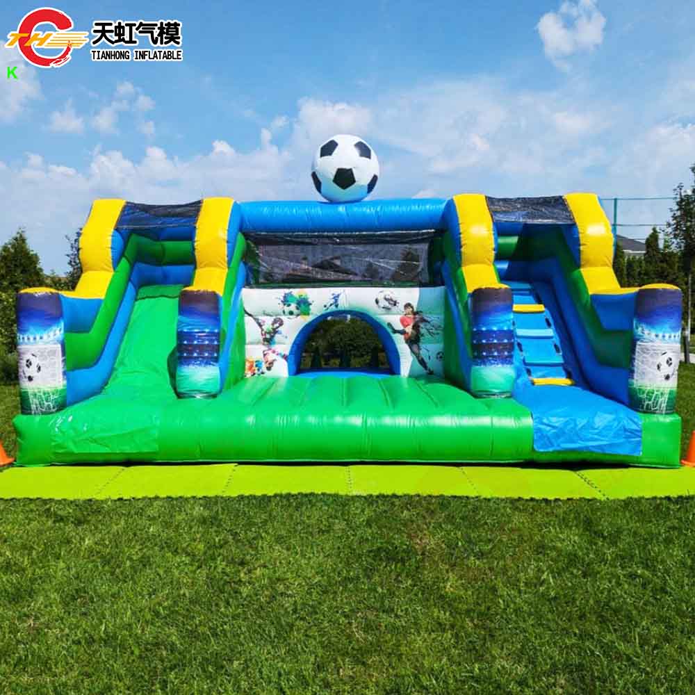 6x4m サッカーテーマのインフレータブルスライドバウンサー遊び場商業耐久性のあるインフレータブル弾む城とスライド