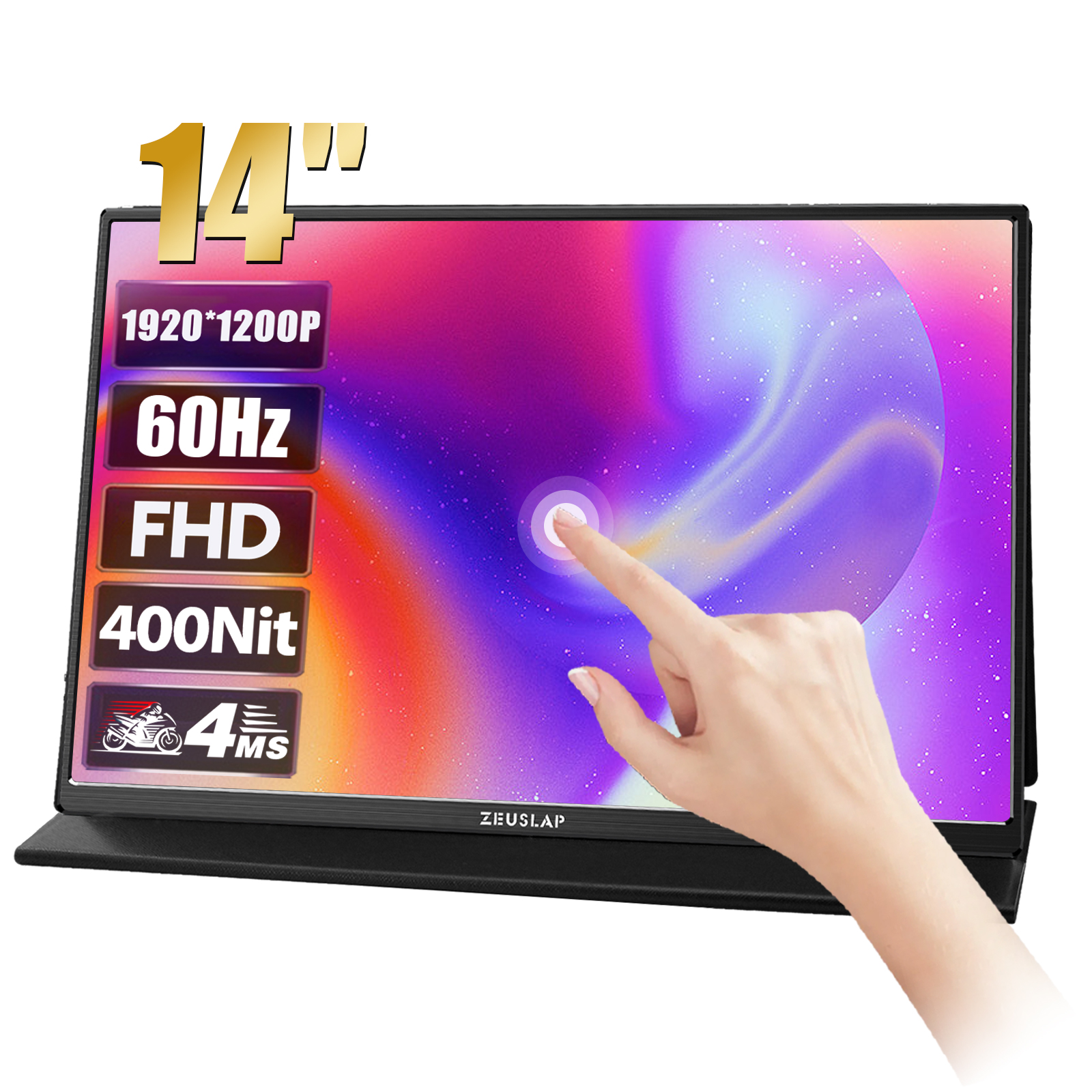 ZEUSLAP 14 "16:10 タッチスクリーンポータブルモニター 1920*1200P 100%sRGB 400Cd/m² トラベルディスプレイラップトップコンピュータ用