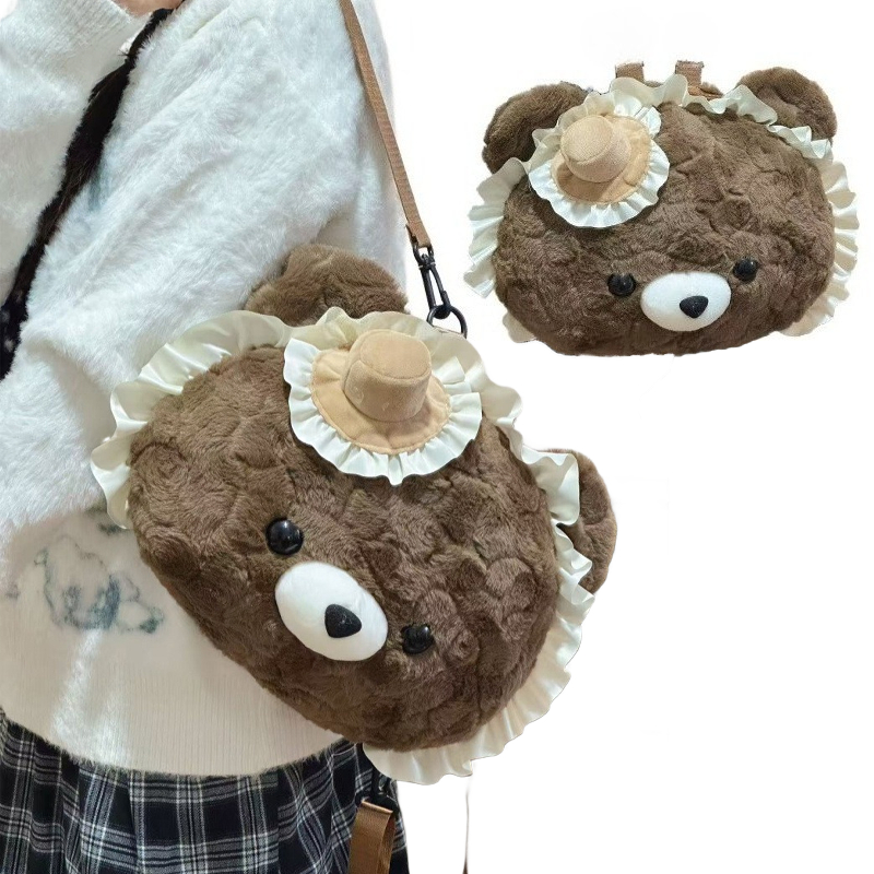 漫画ビッグフェイスクマぬいぐるみバックパックかわいいロリータバッグデザインショルダーバッグ女性のためのハイストリートファッションバックパック女の子のギフト