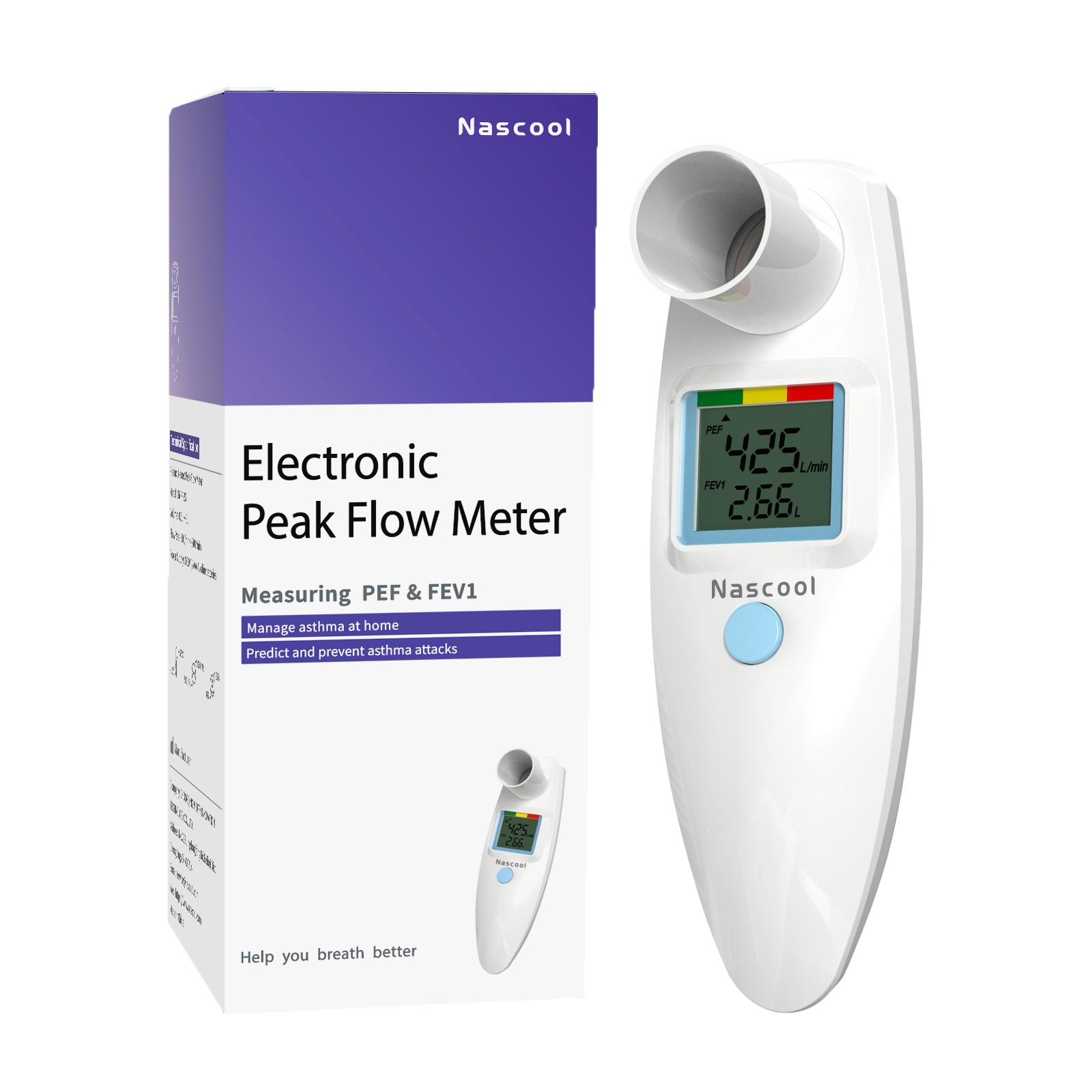 Nascool 喘息 COPD 用デジタル ピークフロー メーター、PEF 用スパイロメーター