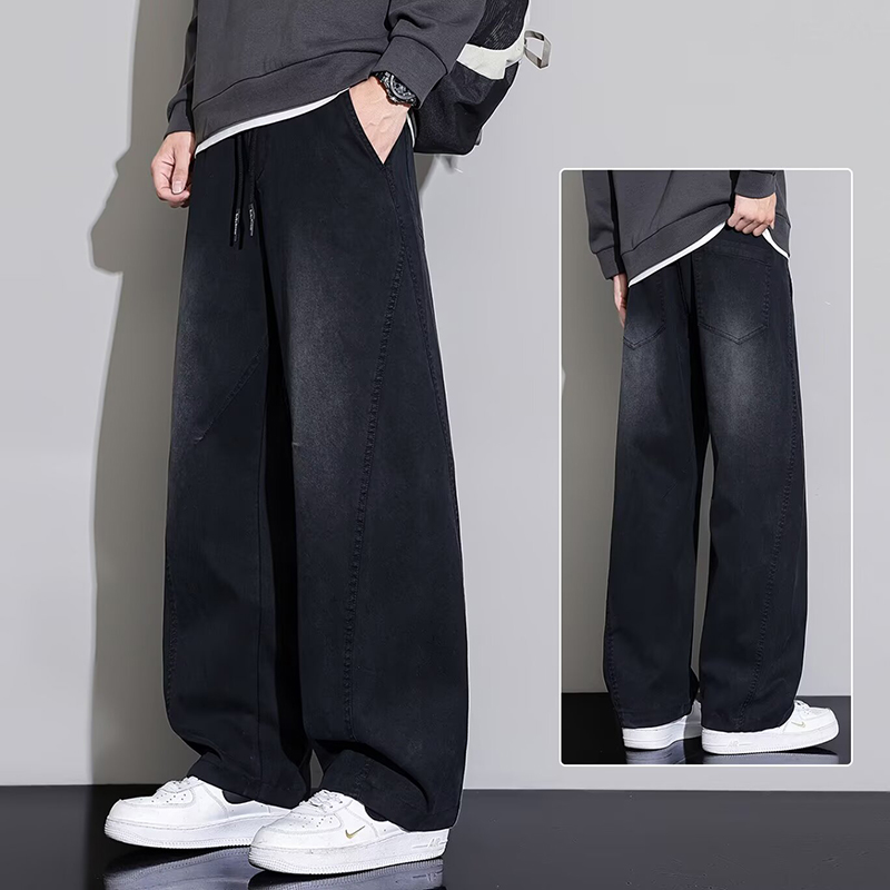 男性春秋ルーズストレートレッグワイドレッグジーンズ日常カジュアル高品質男性デニムパンツファッション多用途ブルーズボン