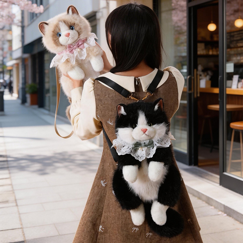 50 センチメートル長髪ふわふわ猫人形バックパック超現実的なラグドール猫ぬいぐるみ猫バックパック手作り漫画かわいい女の子バックパック