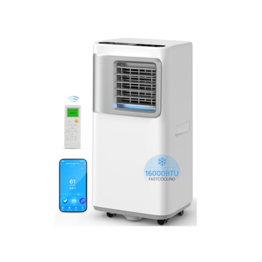 ポータブルエアコン 16000 BTU、最大 750 平方フィートの大部屋用、5 in 1 スマート AC ユニット、WiFi アプリリモコン付き、排水不要 D