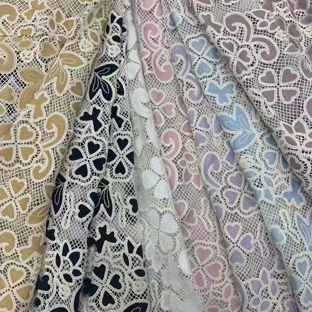 マルチカラー綿 100% 刺繍ギピュールレース花綿レース毎日の女性のドレス衣服アイレット綿縫製 1y まで