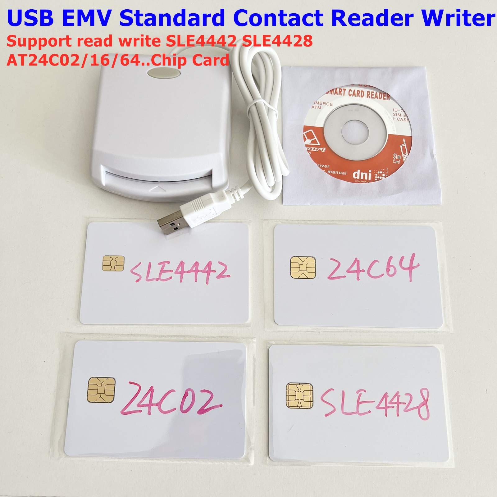 ISO7816 接触 EMV SIM eID スマートチップカードリーダーライタープログラマー接触メモリチップカード 2 個のテストカード