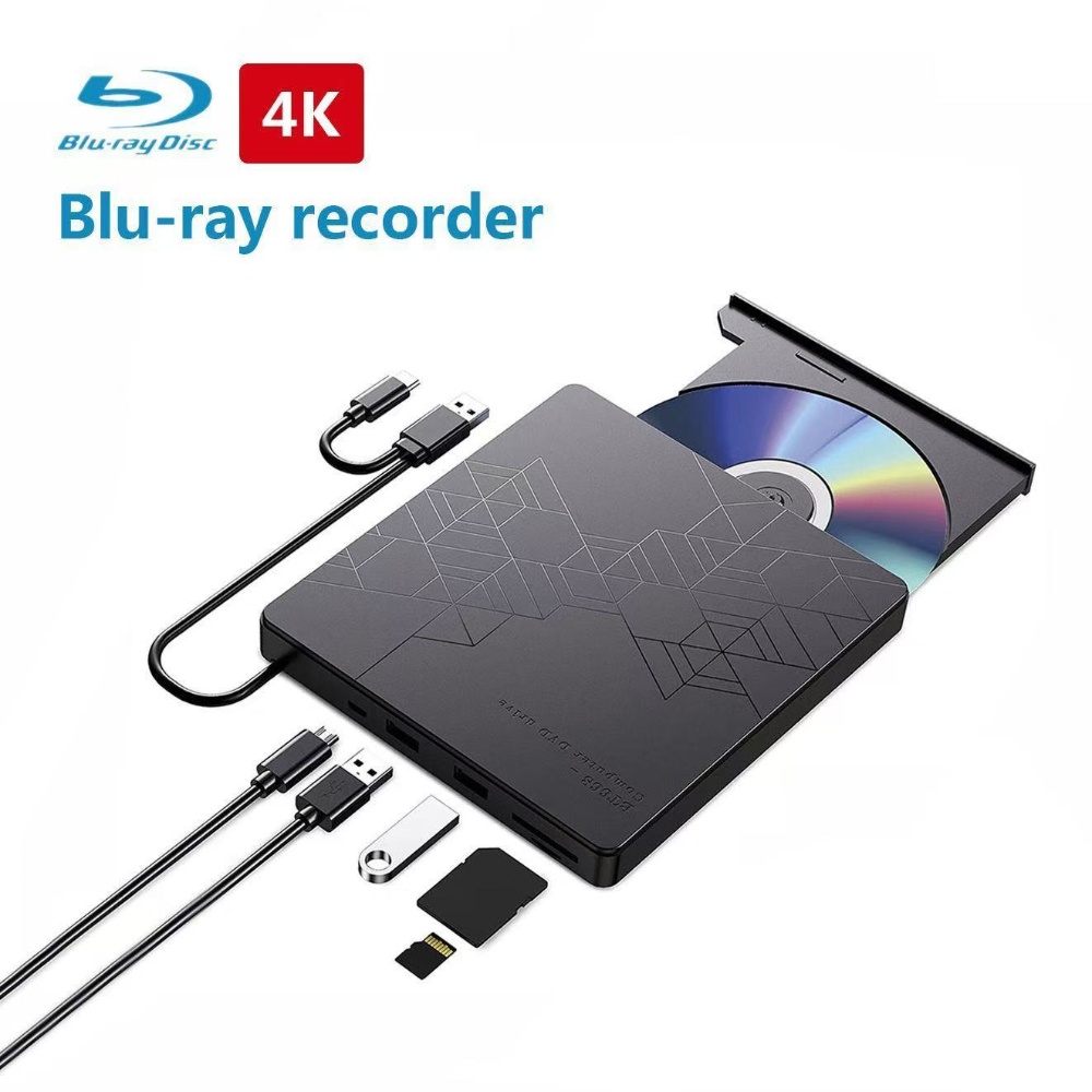 5-in-1 外付け Blu-ray ドライブ、ポータブル BD-RW 光学ドライブ BD DVD CD バーナー プレーヤー リーダー ラップトップ PC Windows 11/10 Mac 用
