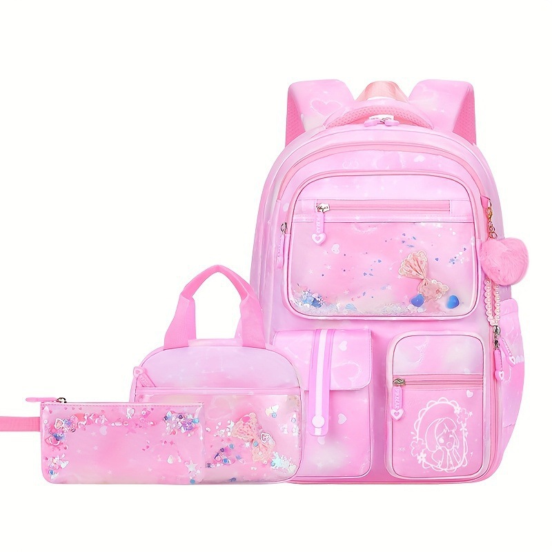 女の子 3 個スクールバックパックセット甘いかわいい大容量脊椎保護軽量子供小学生ショルダーバッグ