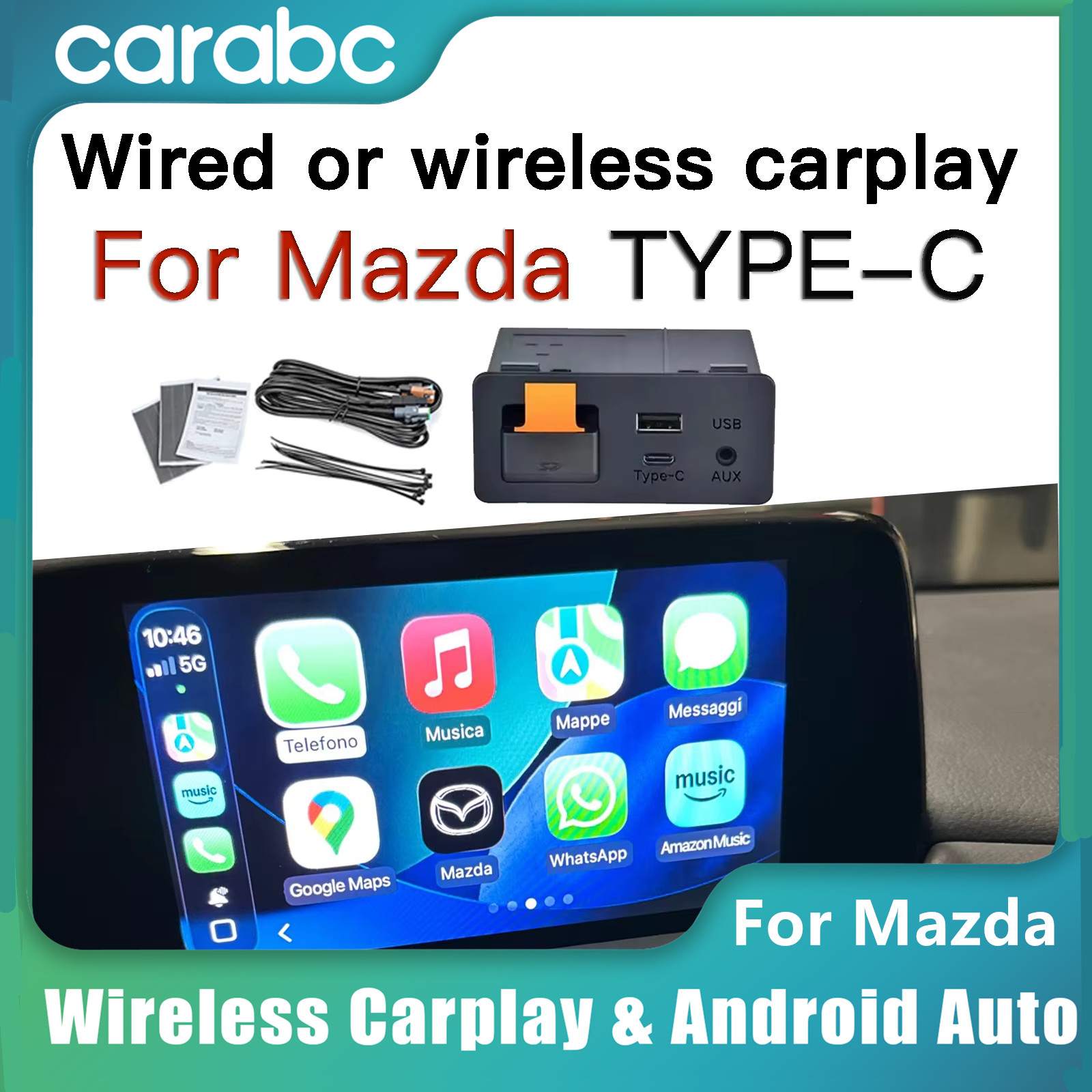 ワイヤレスまたは有線 carplay Android 自動モジュール type-c アダプタレトロフィットマツダ 2 3 6 CX3 CX5 CX8 CX9 MX5 USB ハブ TK78669U0C キット