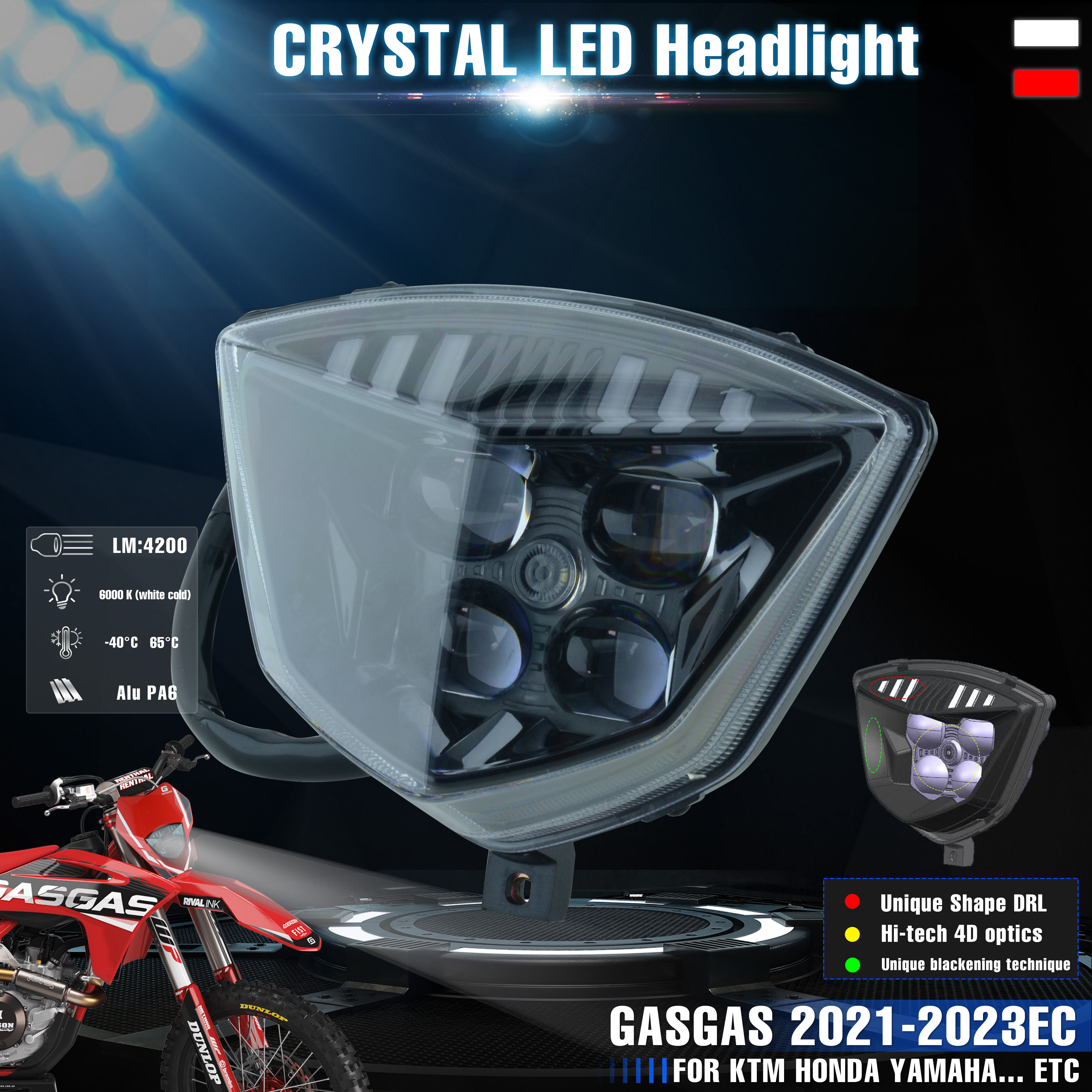 SPACEMOTO オートバイクリスタル LED ヘッドライトヘッドランプ GASGAS 2021-2023 EC 2021 2022 2023 エンデューロオートバイ