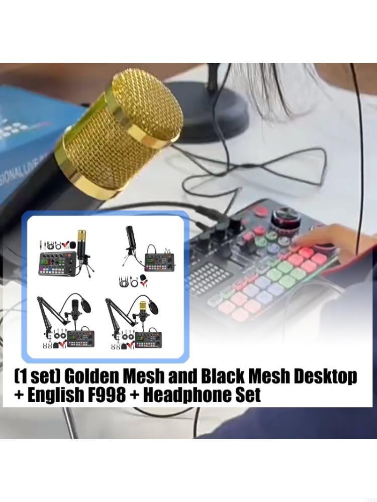 ポッドキャスト録音機器 BM800 マイク F998 USB サウンドデバイスセット ライブストリーミング/歌用放送品質ピックアップ
