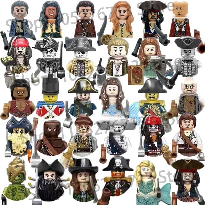クラシック映画パイレーツオブカリビアンフィギュアビルディングブロックセットキャプテンジャックスパロウデイビージョーンズアクセサリー子供のおもちゃ