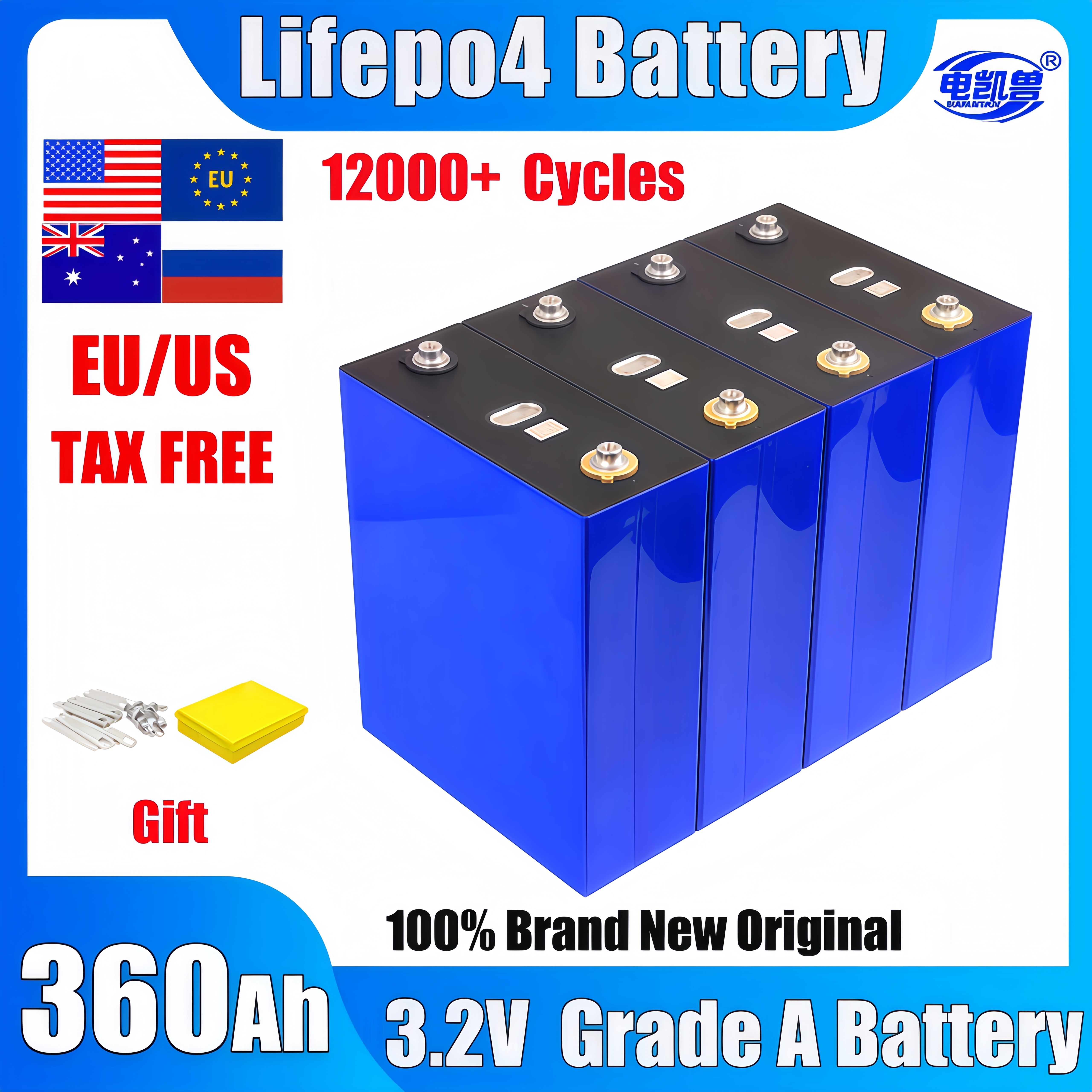DIANKAISHOU 360AH 3.2V リチウムリン酸鉄バッテリーグレード a 12V 24V 48V 72V 4S E-スクーター RV 太陽エネルギー貯蔵システム