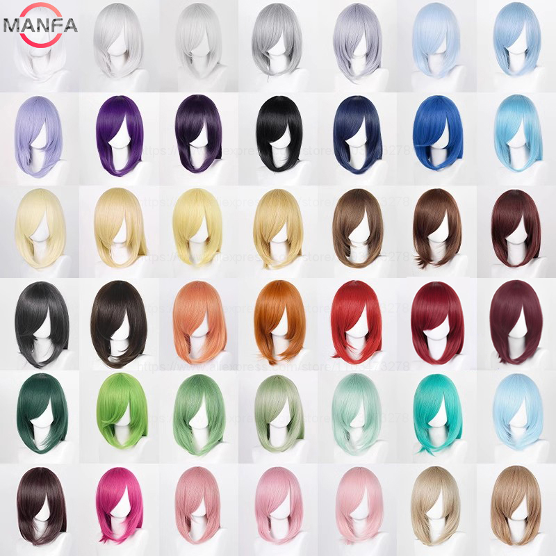 40 センチメートルミディアムベーシックアニメコスプレウィッグバンブロンド黒、白、赤、ピンク、緑、茶色、ゴールド、ブルー耐熱人工毛かつら