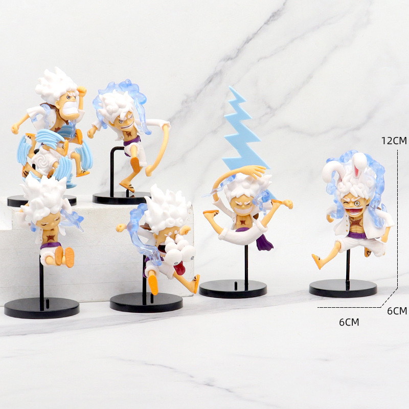 5 ピース/セットワンピースフィギュアおもちゃギア 5 ニカルフィ太陽神 Q バージョン PVC 置物漫画ルフィアニメコレクションモデル人形ギフト