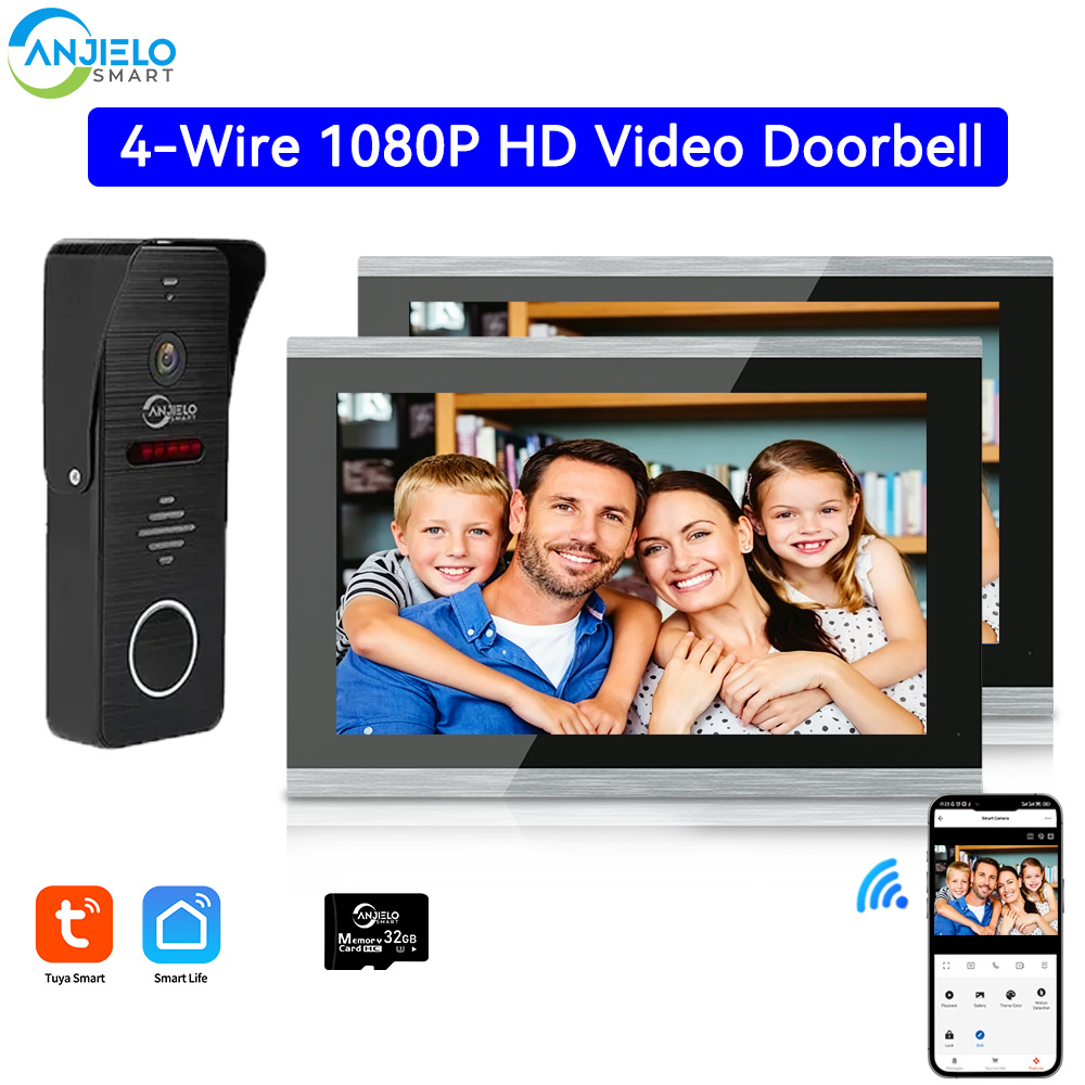 ANZIELO 金属ドアベルビデオインターホンシステム家庭用 Tuya スマートビデオドアフォンカメラ 160 ° 4 有線 1080P タッチモニター
