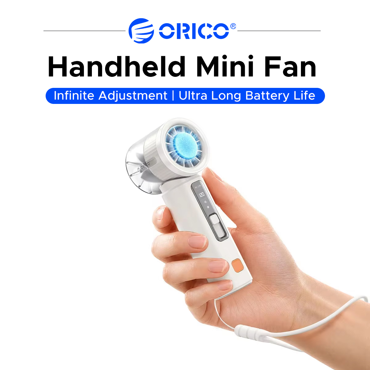 ORICO ポータブルハンドヘルドターボファン TEC 半導体冷冷ミニポケットファン 120 スピードデジタルディスプレイ充電式トラベル O