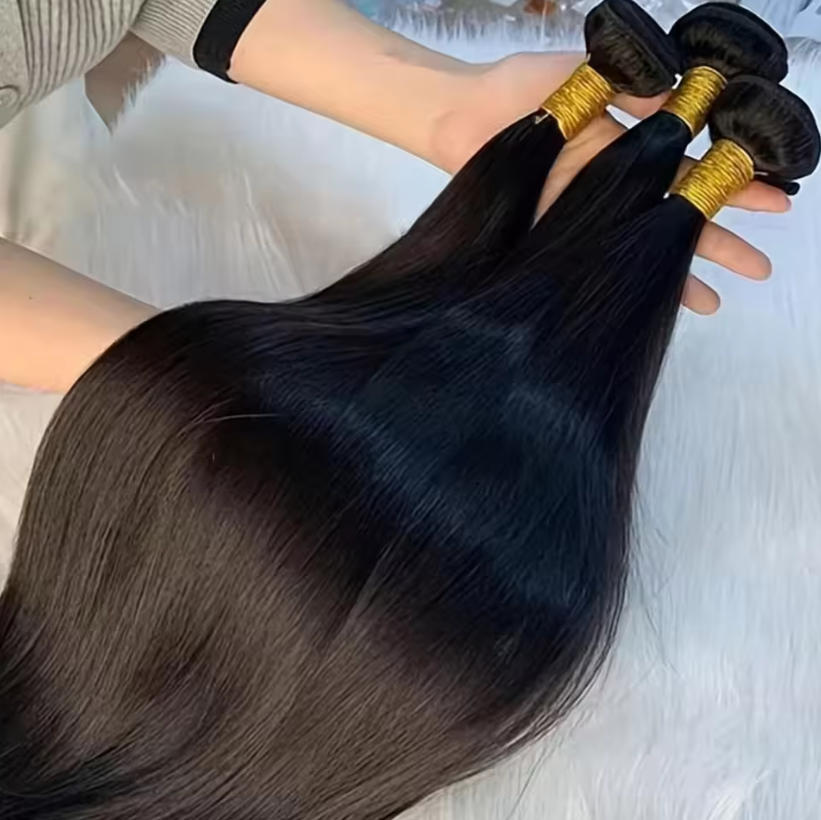 40 42 インチロングストレート人毛バンドルナチュラルブラジルバージンヘア 1/3/4 バンドルヘアエクステンションダブル横糸ウェットと波状