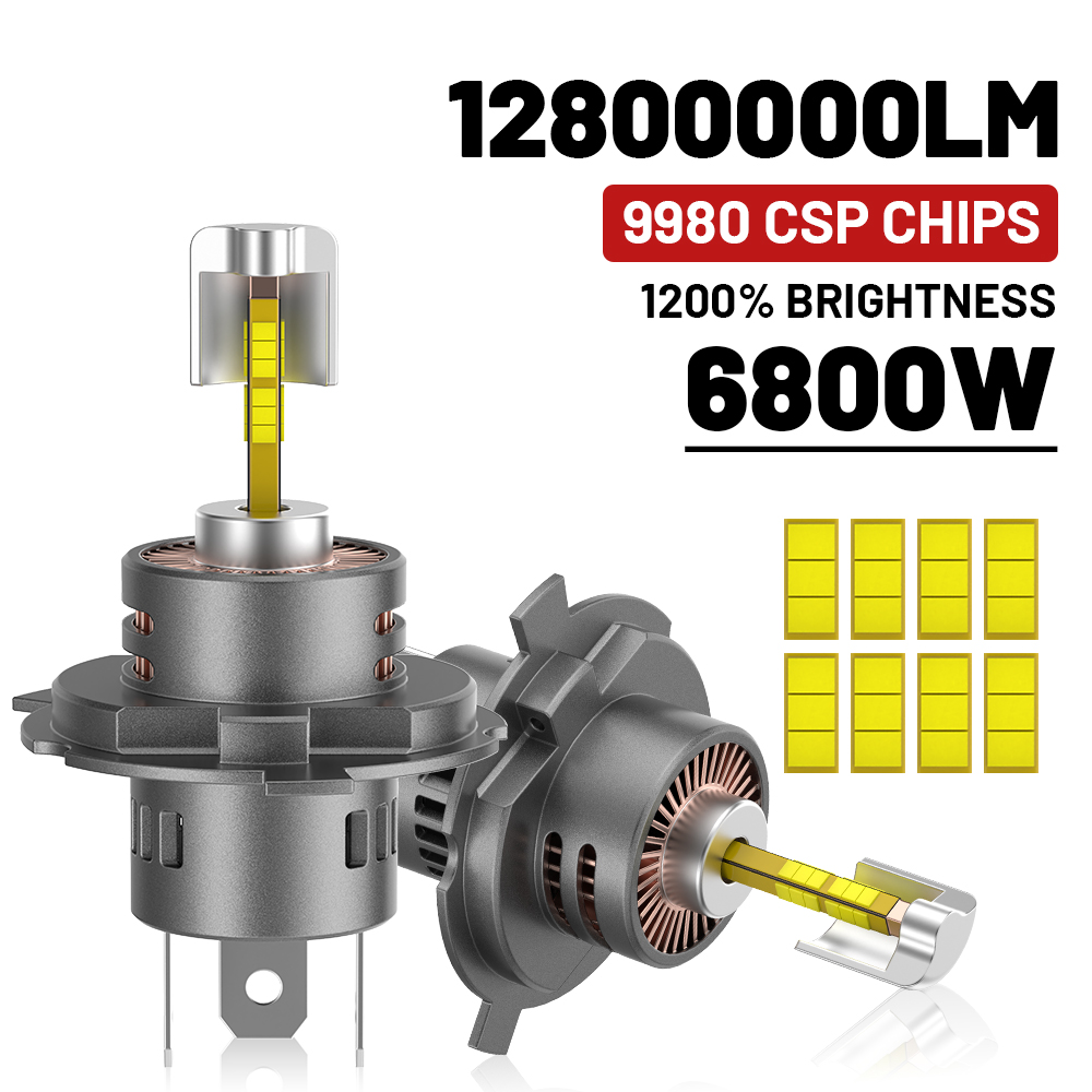 6800 ワット 360 H4 LED 車のヘッドライト電球 Canbus H11 9005 9006 ライト車用ターボミニサイズ H11 H7 LED ヘッドランプ 12V ワイヤレスファン付き
