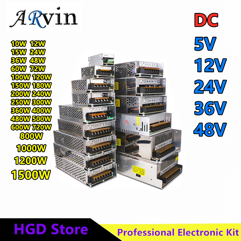 スイッチング電源 DC 5V 12V 24V 36V 48V 60W 360W 600W ライトトランス AC 100-240V ソースアダプター SMPS LEDストリップ CCTV用
