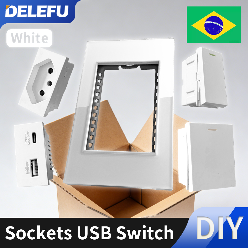 DELEFU ブラジル標準自由組み合わせ機能 USB タイプ C キー DIY スイッチソケット 118 ミリメートル * 72 ミリメートル白 PC パネル