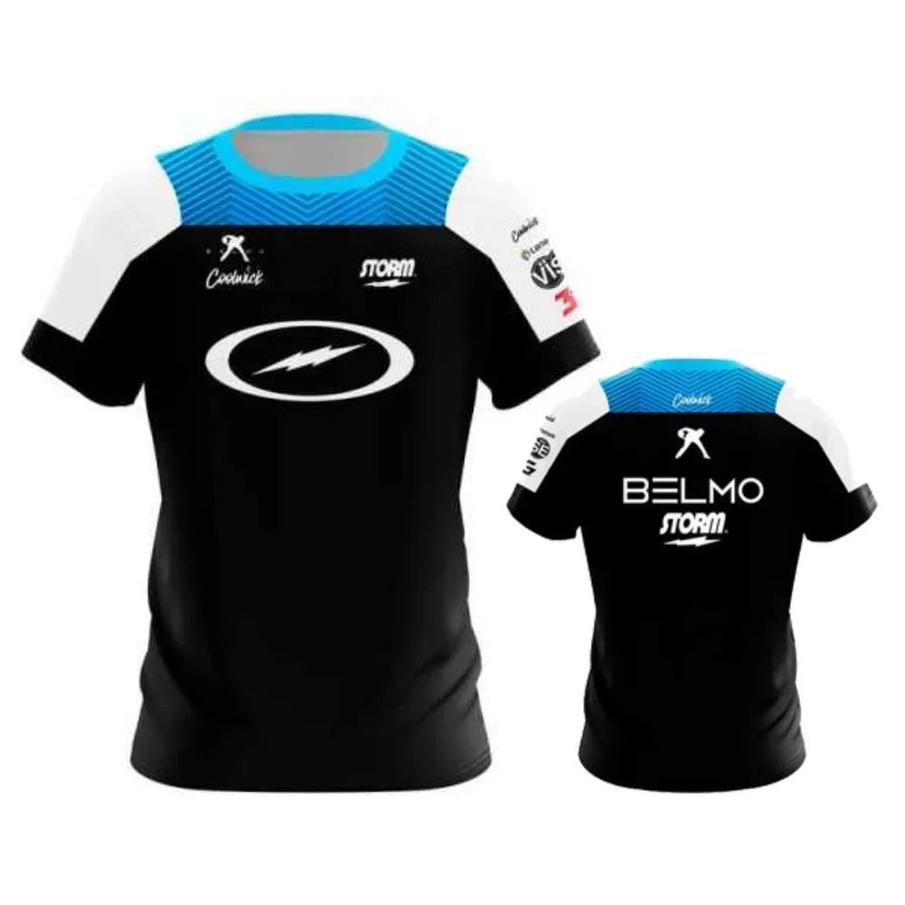 新しいボウリングジャージ黒青白カラーブロック半袖クールウィッククイックドライ Tシャツボウラーファントレーニングカジュアルスポーツトップ