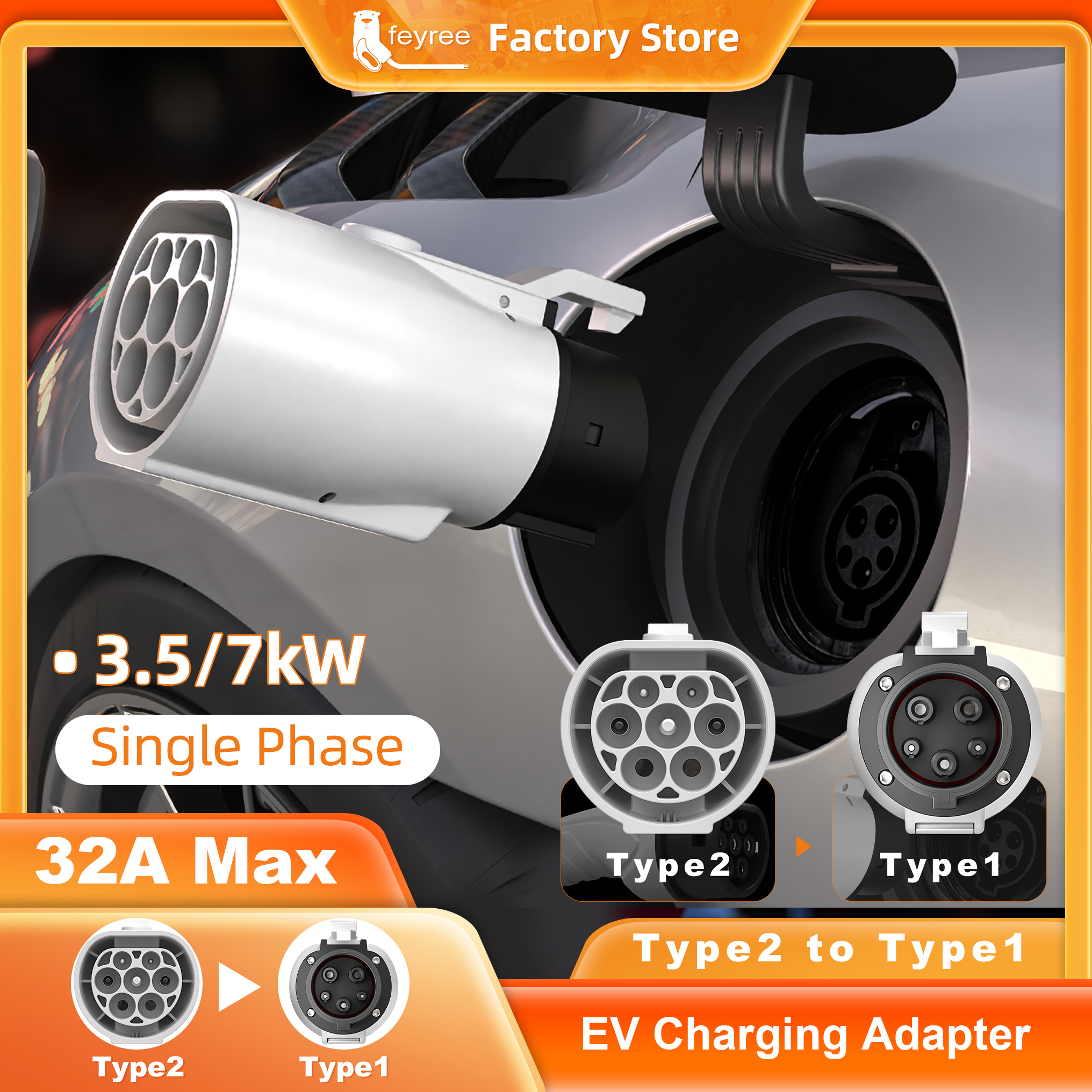 feyree タイプ 2 からタイプ 1 アダプター IEC 62196-2 から J1772 EV 充電アダプター電気自動車充電用 16A 32A 単相