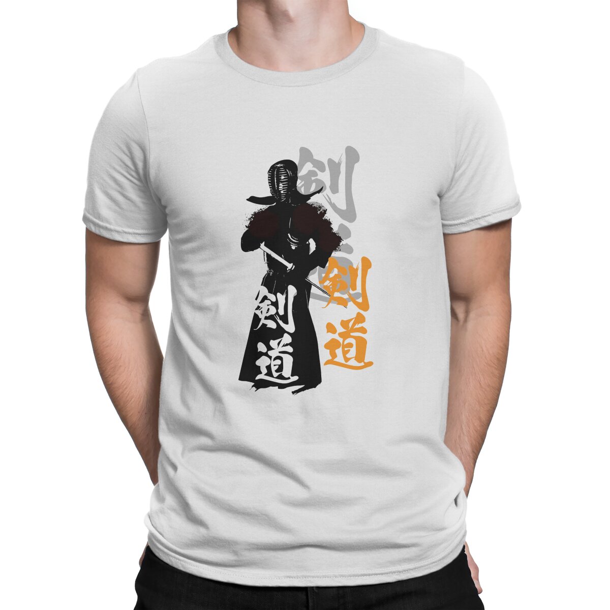 剣道 Tシャツ漢字とシルエット Tシャツグラフィック男性ポリエステルトップスヴィンテージパンク夏ストリート原宿 Tシャツ