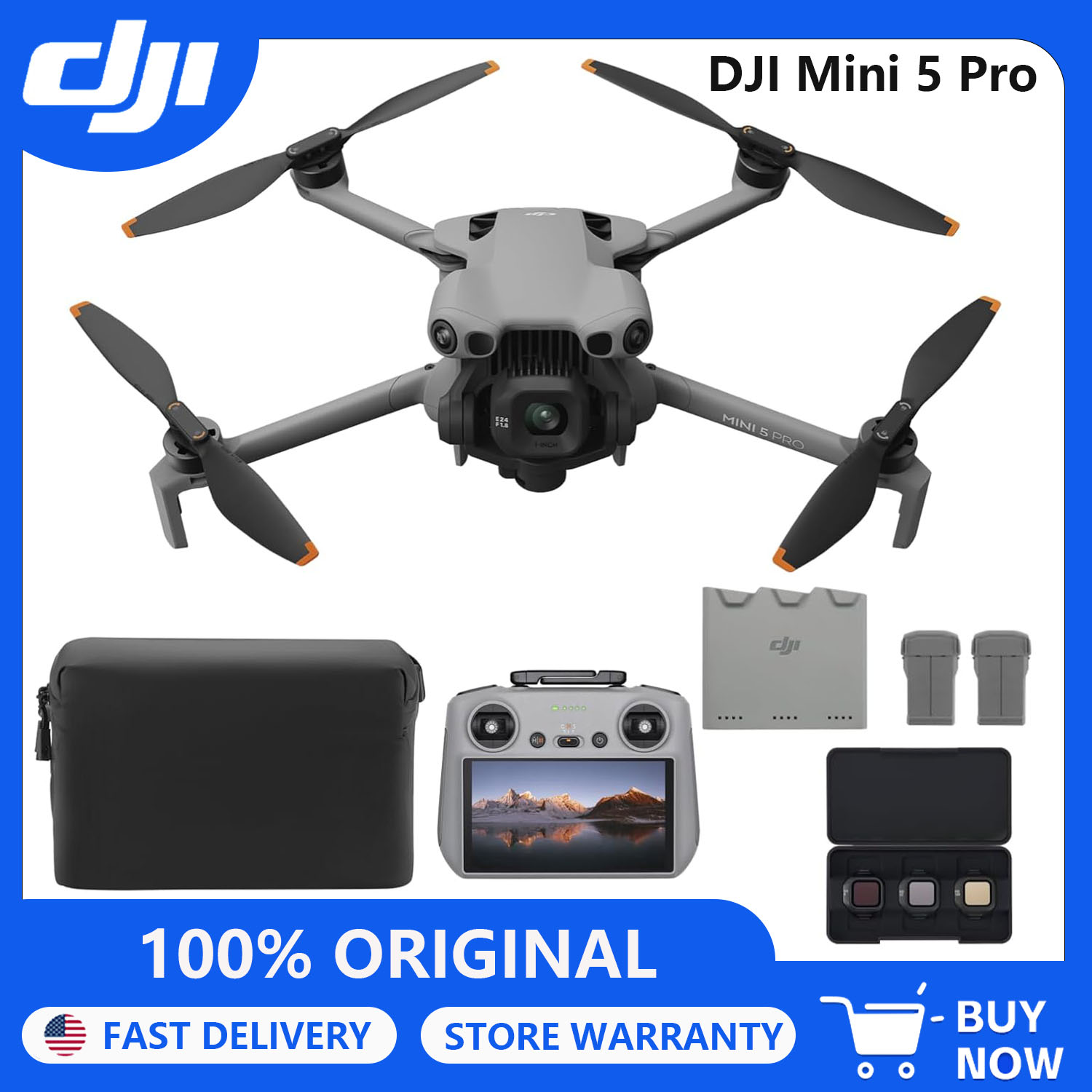 DJI ドローン カメラ付き Mini 5 Pro Fly More コンボ DJI RC 2,1 インチ CMOS、全方向障害物検知機能付き初心者向け 4K ドローン、ActiveTrack 360°、225° ジンバル回転、バッテリー 3 本
