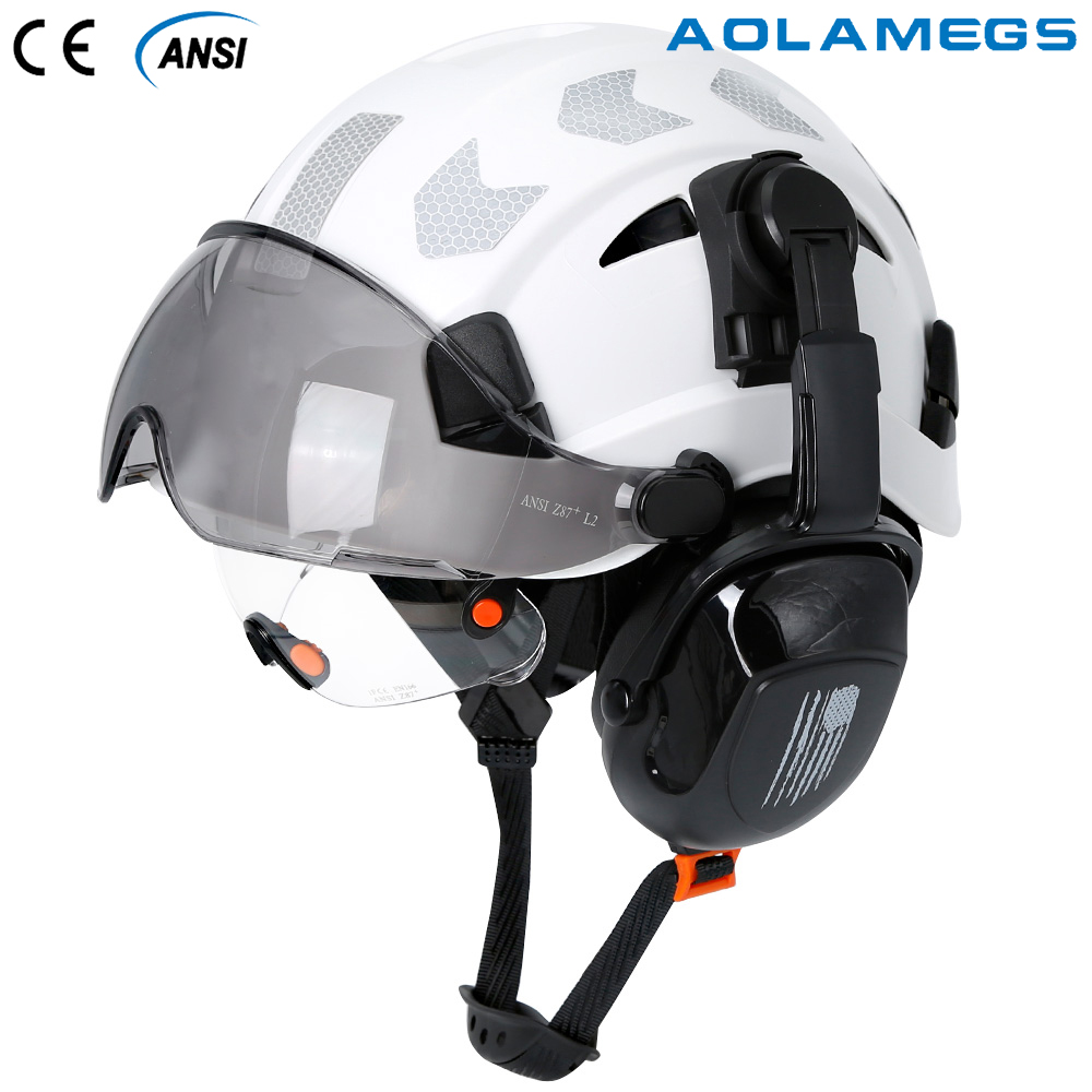 CE 安全ヘルメットバイザー付きゴーグルノイズリダクションイヤーマフ反射ステッカーエンジニア ABS ハード帽子産業用ワークキャップ