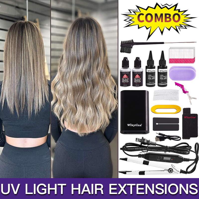 2026 WIKYTINA 新 UV 光ヘアエクステンションキット V 光ヘアエクステンションマシンプロフェッショナルツールヘアエクステンション用の接着剤