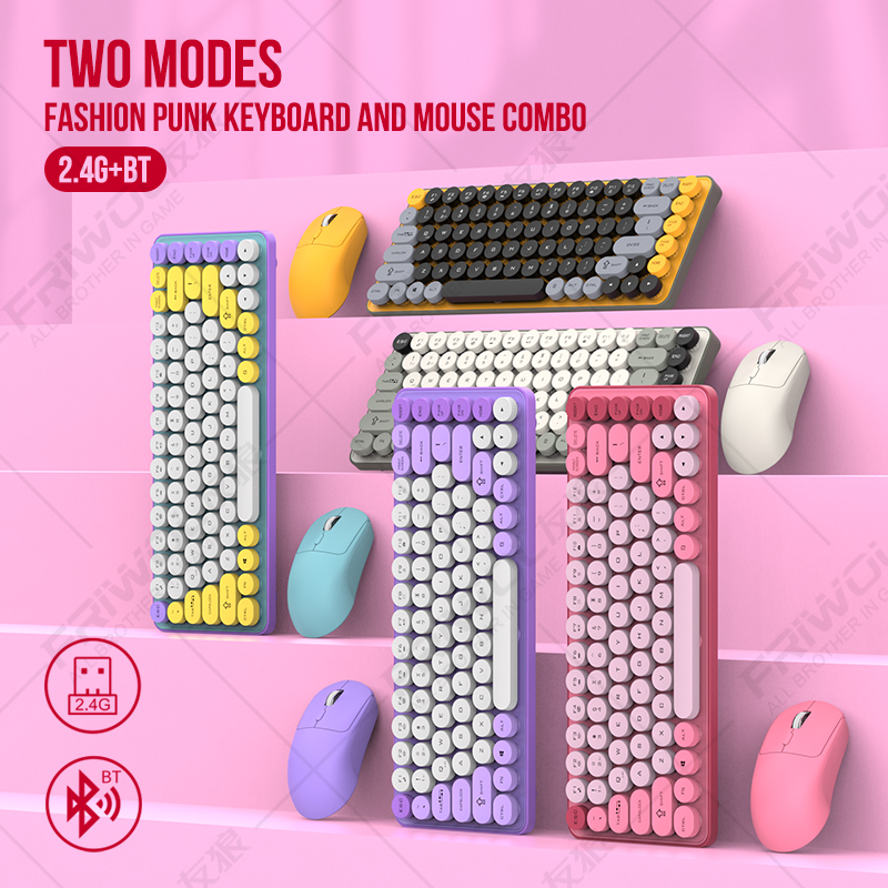 Friwol BT185 Bluetooth ワイヤレスキーボードマウスセットパンクキーキャップラップトップデスクトップオフィスミュートキーボード機械感触