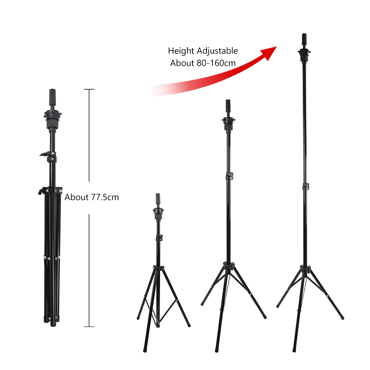 Portable Wig Head Stand Tripod Foldable Mannequin Head Holder Adjustable for Wig Making Hairdressing Training