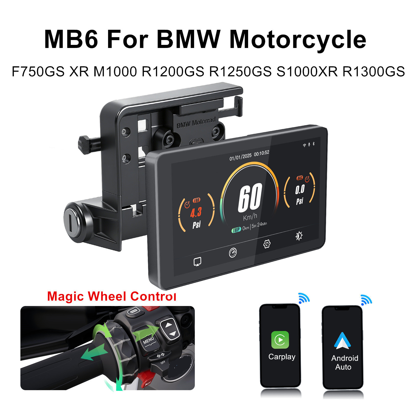 Wireless CarPlay Motorcycle Android Auto Portable Digital Dashboard Navigation Screen For BMW F750GS R1200GS R1250GS R1300GS
