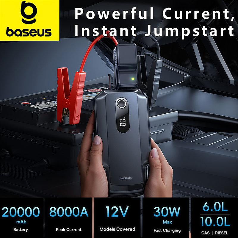 Baseus 20000mAh 車のジャンプスターター電源銀行 8000A 12V ポータブル車のバッテリースターター車のバッテリー緊急ブースター始動装置