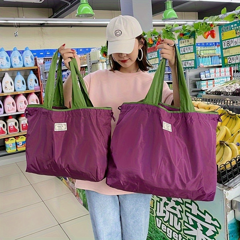 1pc 大容量折りたたみトート互換食料品ショッピングジム旅行軽量巾着開閉幾何学プリント