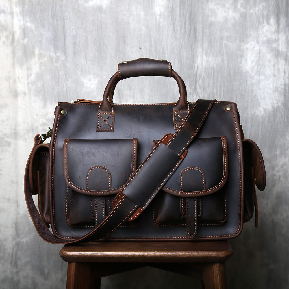 Crazy Horse Leather Retro Men's Horizontal Handbag Genuine Leather Niche Single Shoulder Cross Shoulder Large Capacity Briefcase