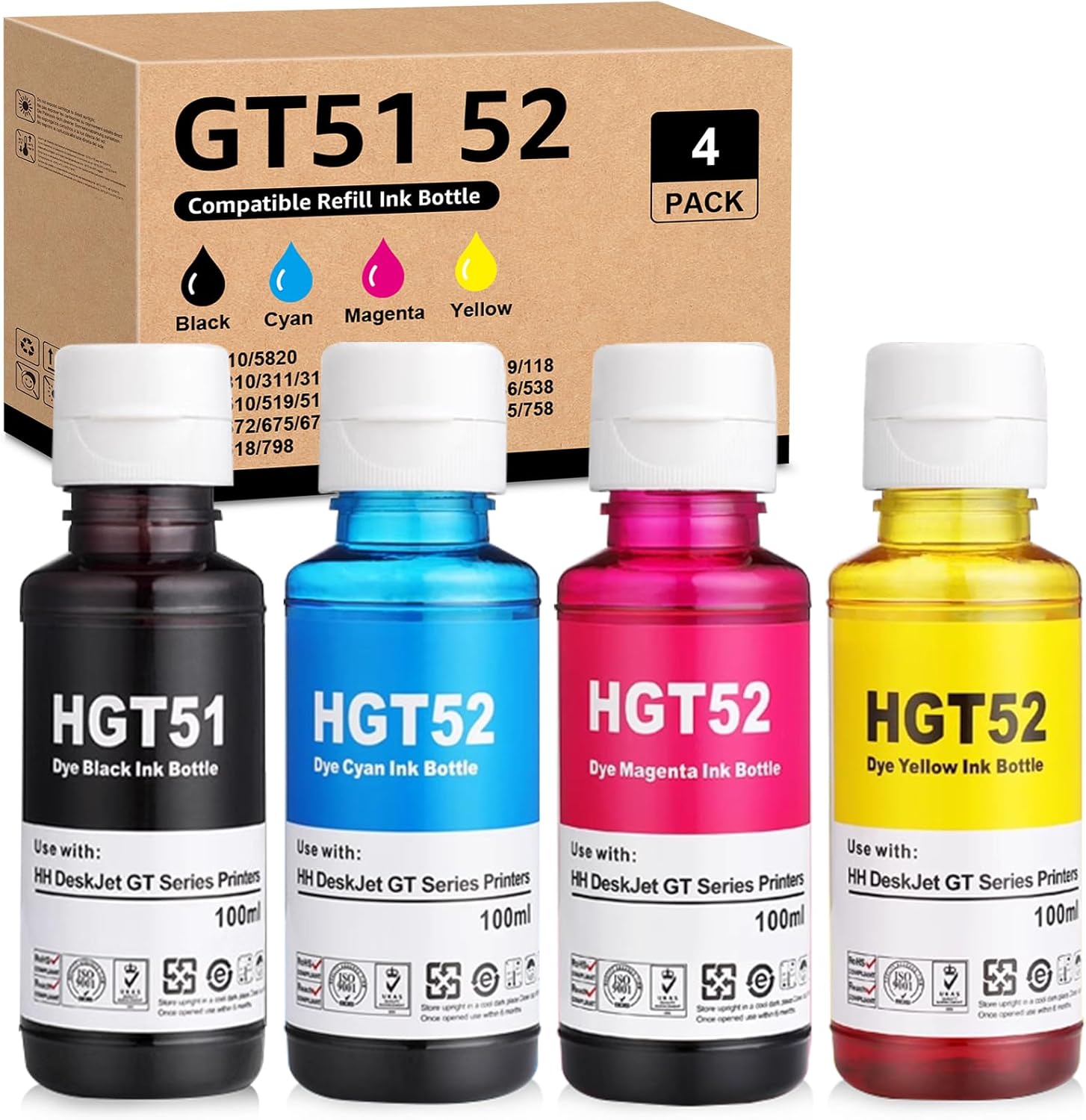 HP プリンター用の互換性のある GT51/GT52 インク - GT5810/5820/5822/500/502/508/511/514/515/518/519/530/531/532/533/538/571/615/618 に適合