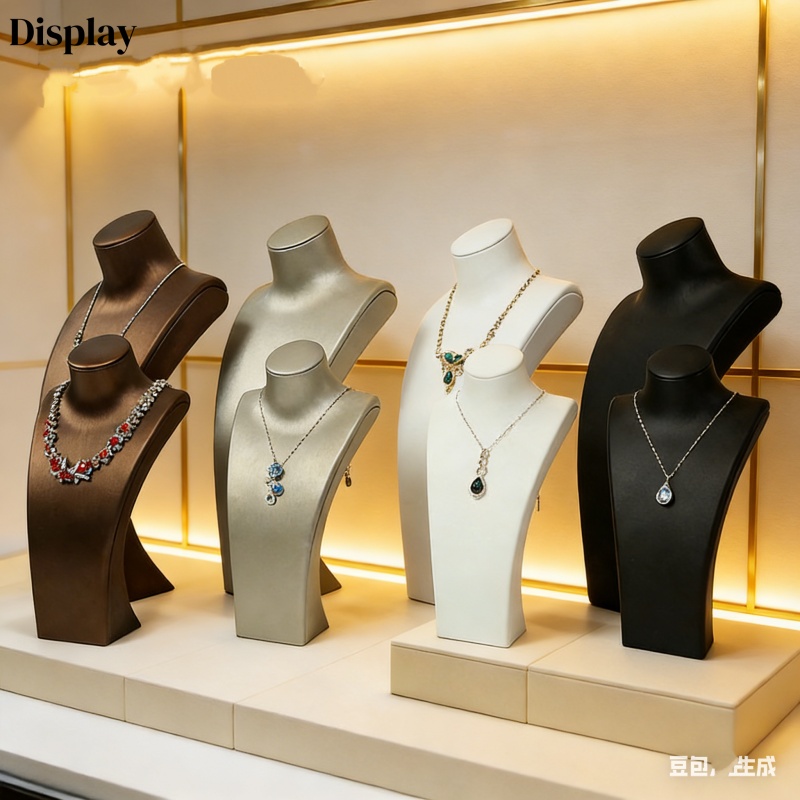 高級 Pu レザーディスプレイバストマネキンカスタムネックレスディスプレイネックレスレザーディスプレイスタンド