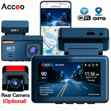 Acceo 4K ダッシュカム フロントおよびリア WiFi GPS デュアルダッシュカメラ 車用 ナイトビジョン 4K 1080P 車カメラ アプリサポート付き 512GB