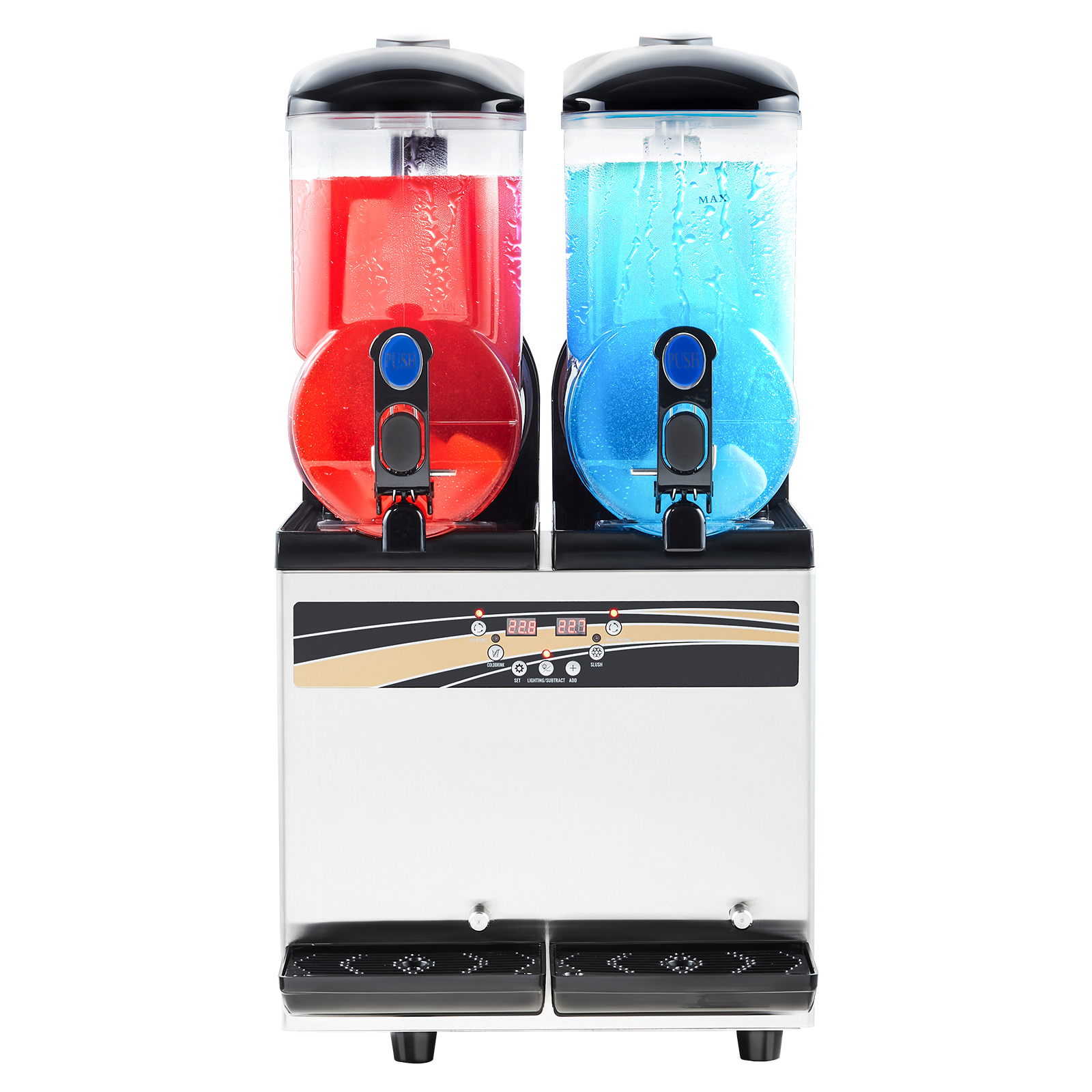 SucceBuy 業務用フローズンドリンクメーカー 15Lx2 ダブルタンクスラッシーマシン 120カップ ステンレス鋼スラッシーメーカー ホームパーティーカフェ用