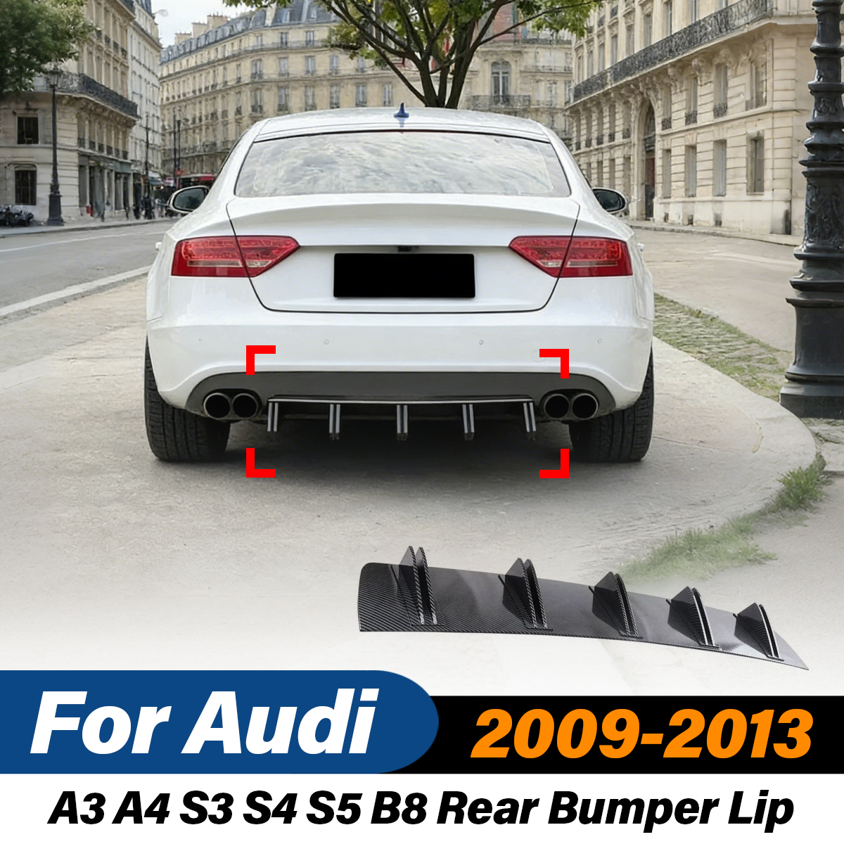 アウディ A3 A4 S3 S4 S5 B8 2009 2010 2011 2012 2013 ブレードスタイル車のリアバンパーディフューザーリップスポーツスポイラー ABS スプリッターボディキット