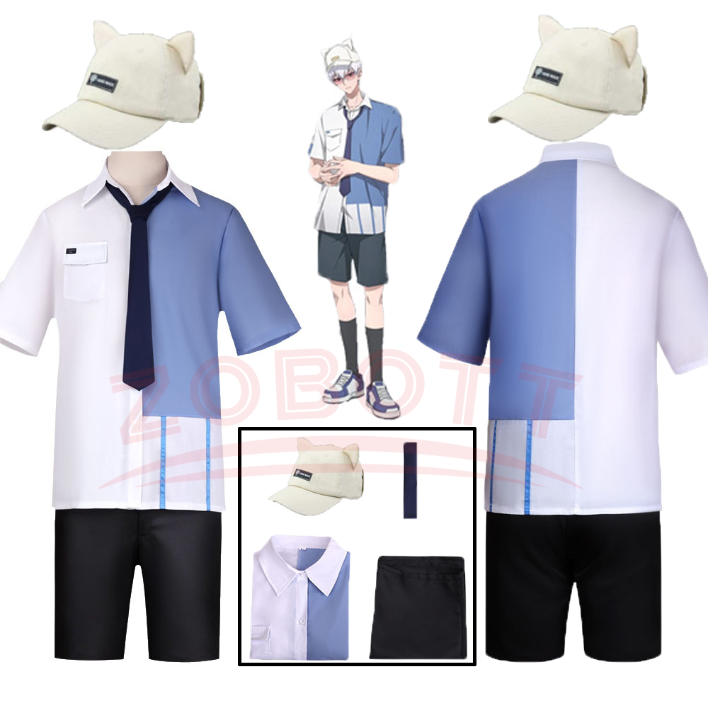 4 個ルーカスコスプレ衣装帽子白ショート呂光ブルーシャツパンツ帽子フルセット日常服ハロウィンコスプレアクセサリー