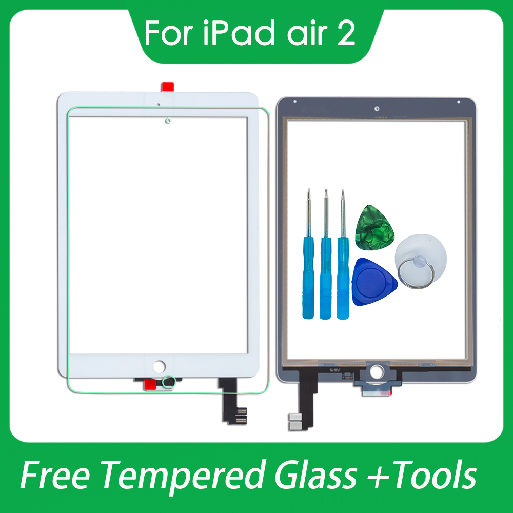 iPad Air 2用タッチスクリーンガラスデジタイザー（フレキシブルケーブル付き、A1567、A1566対応、強化ガラス付き、無料ツール付属）