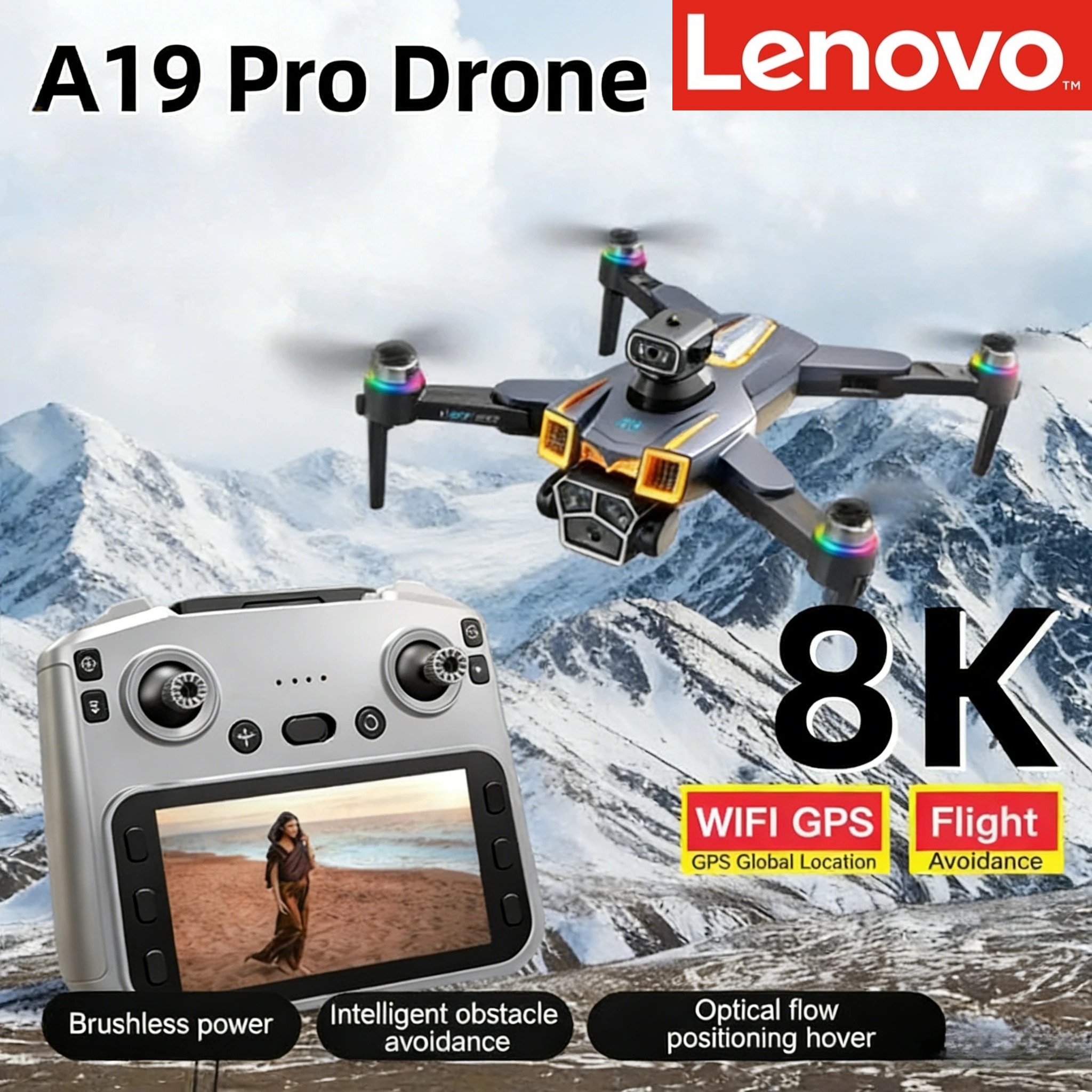 レノボ A19 プロドローン 8K 航空写真プロ HD カメラ 5G WIFI FPV RC ブラシレスモーター折りたたみ式 GPS クアッドコプター