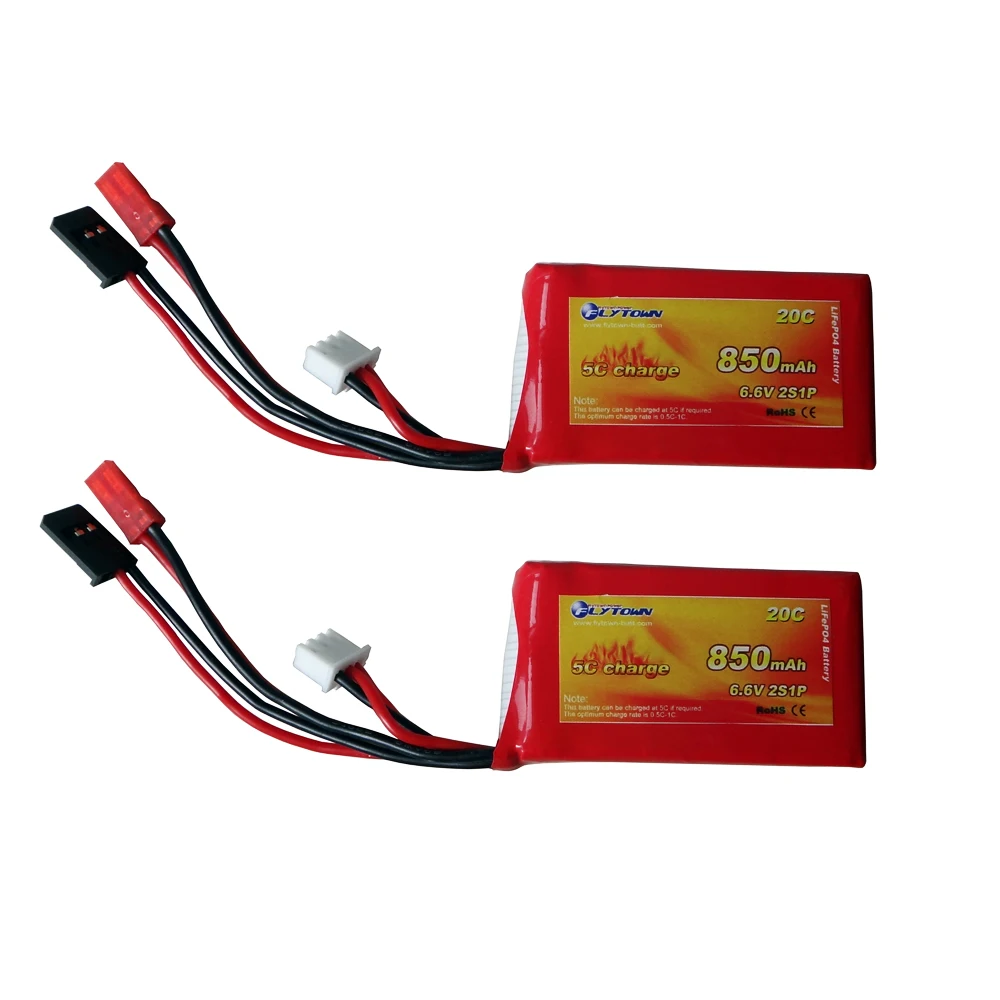 2 個 Flytown Nano-Tech 850mAh 6.6V 20C 2S1P LiFePO4 レシーバーパックトランスミッター RX TX LiFe バッテリー JST と FUTABA プラグ VS Turnigy