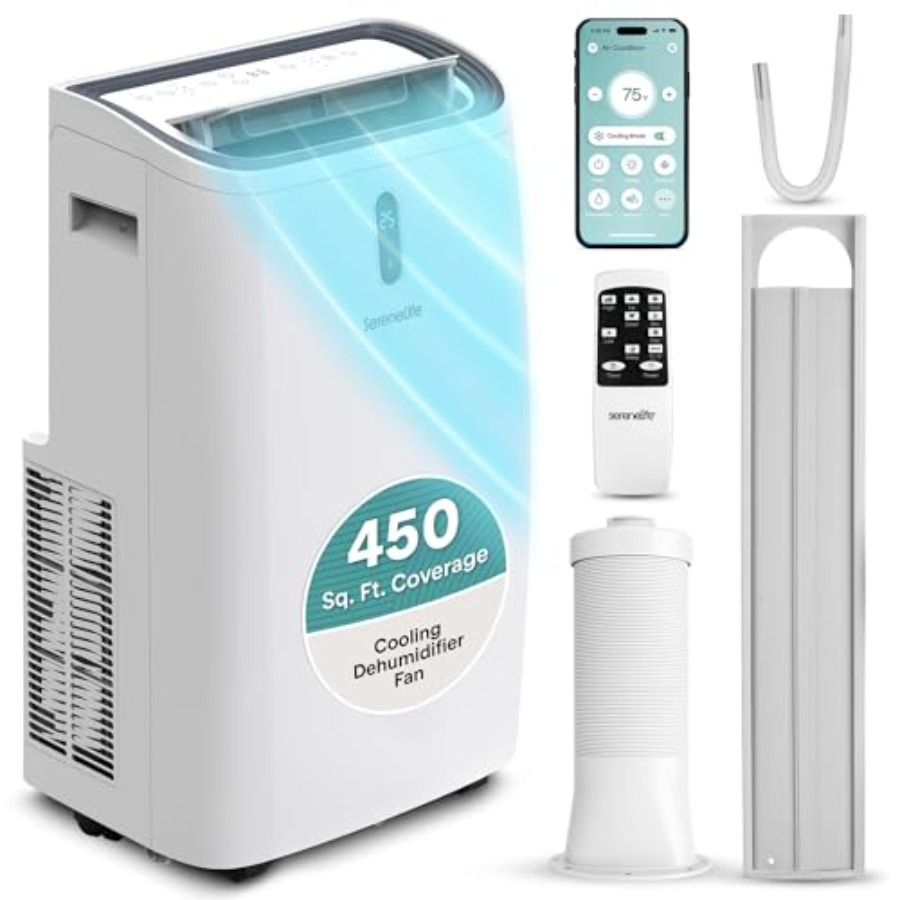 ポータブルエアコン 12000 BTU WIFI 付き、寝室ホームオフィス用、白いプラスチックハウジング、3-in-1 冷却ファン除湿