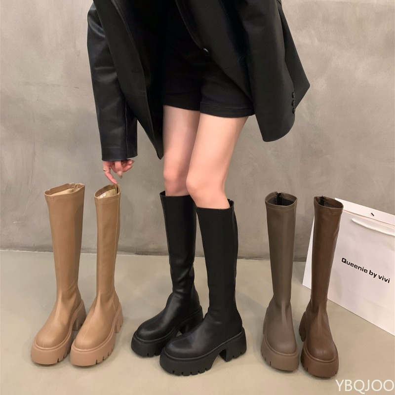 秋と冬のファッション新しいロングチューブ厚い底の小さな女性のブーツ豪華な断熱材痩身と背の高い女性のブーツ