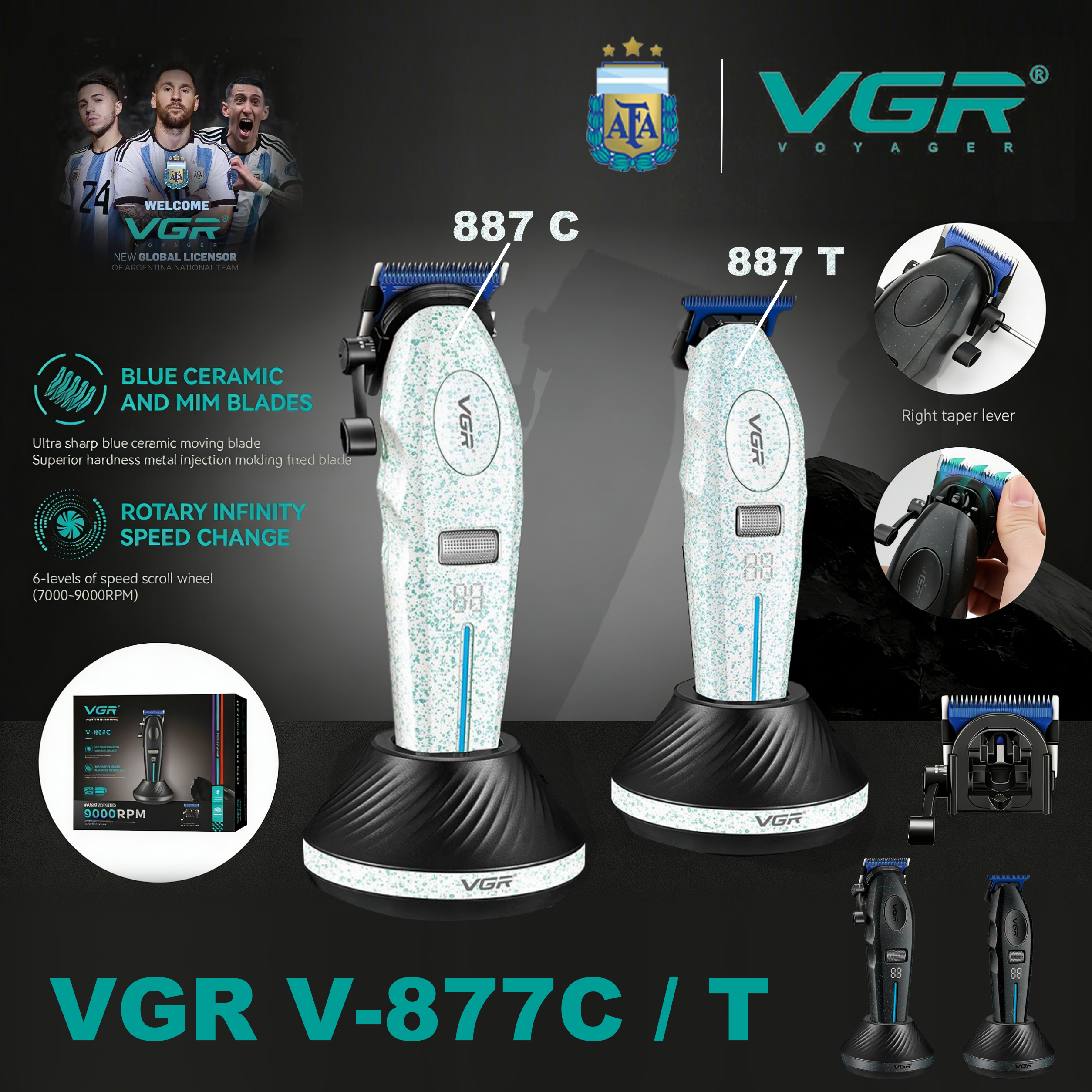 VGR ヘアトリマープロフェッショナルヘアカット機 9000 RPM バリカン電動トリマー充電式ヘアトリマー男性用 V-887