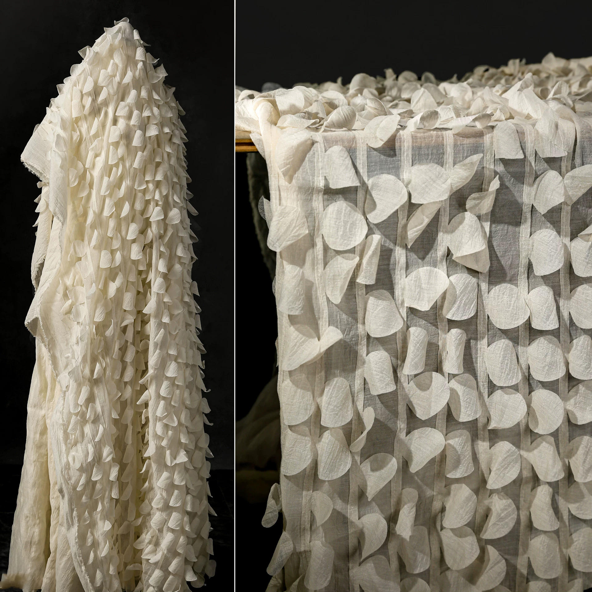 1 ヤードテクスチャマイクロ透明しわ生地 3D 円形刺繍 tissu イブニングドレスデザイナー素材の生地ドレス